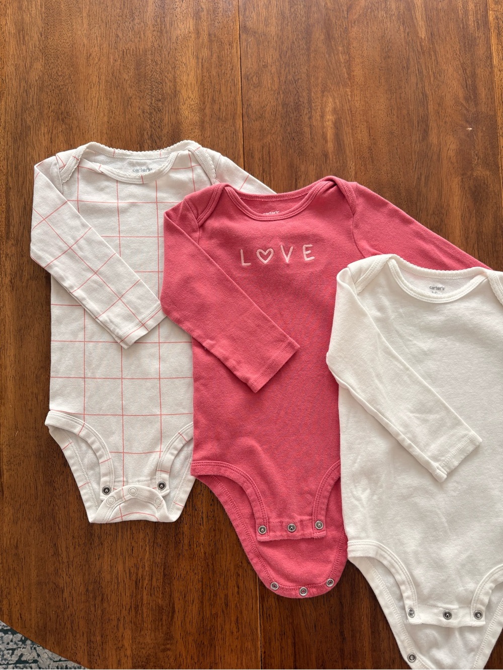 Carter's Girls Long-Sleeve One-Piece Bodysuits - Pink & White (3-Pack)